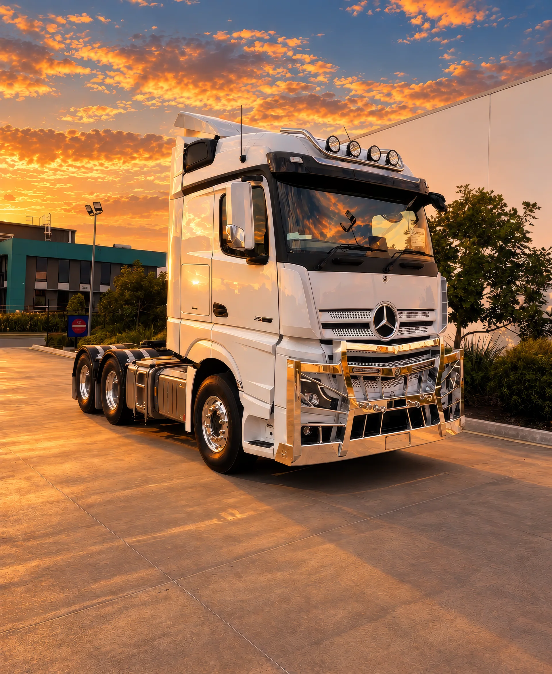 Mercedes truck with polished bullbar.